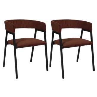 AMORY - Lot de 2 fauteuils de table design en métal et velours côtelé coloris terracotta