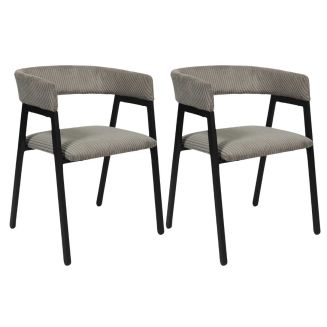AMORY - Lot de 2 fauteuils de table design en métal et velours côtelé coloris taupe