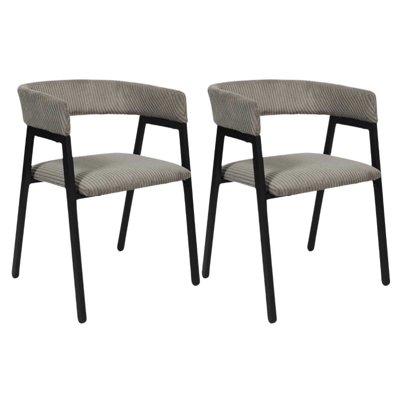 AMORY - Lot de 2 fauteuils de table design en métal et velours côtelé coloris taupe