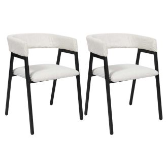 AMORY - Lot de 2 fauteuils de table design en métal et velours côtelé coloris crème
