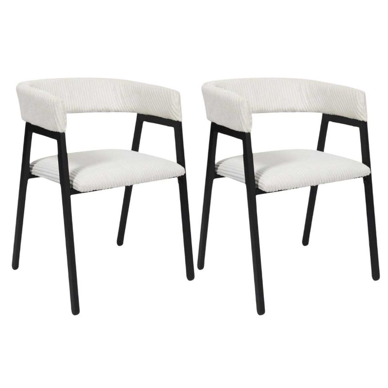 AMORY - Lot de 2 fauteuils de table design en métal et velours côtelé coloris crème