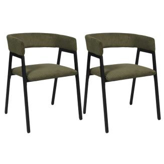 AMORY - Lot de 2 fauteuils de table design en métal et velours côtelé coloris vert