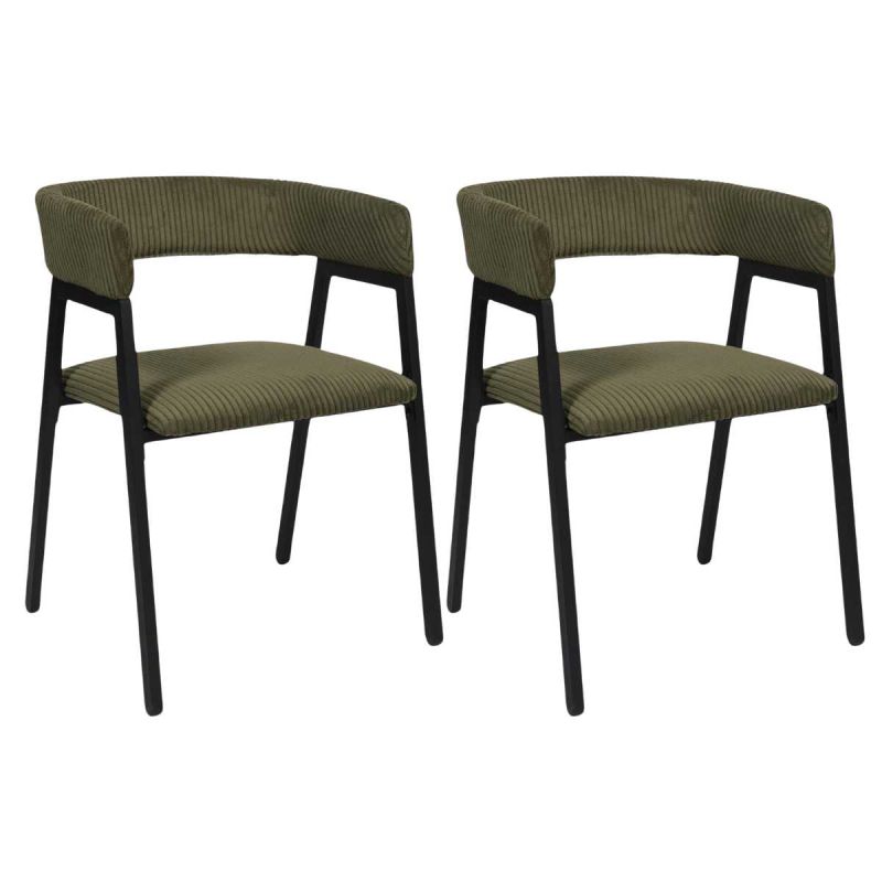 AMORY - Lot de 2 fauteuils de table design en métal et velours côtelé coloris vert