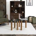 INAYA - Lot de 2 Tables basses gigogne rondes en verre trempé pieds en hévéa