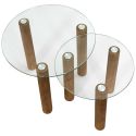 INAYA - Lot de 2 Tables basses gigogne rondes en verre trempé pieds en hévéa