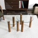 INAYA - Lot de 2 Tables basses gigogne rondes en verre trempé pieds en hévéa