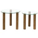 INAYA - Lot de 2 Tables basses gigogne rondes en verre trempé pieds en hévéa