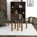 INAYA - Lot de 2 Tables basses gigogne rondes en verre trempé pieds en hévéa