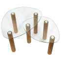 INAYA - Lot de 2 Tables basses gigogne forme galet en verre trempé pieds en hévéa