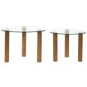 INAYA - Lot de 2 Tables basses gigogne forme galet en verre trempé pieds en hévéa