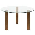 INAYA - Table basse gigogne ronde en verre trempé pieds en hévéa