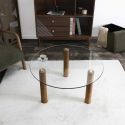 INAYA - Table basse gigogne ronde en verre trempé pieds en hévéa
