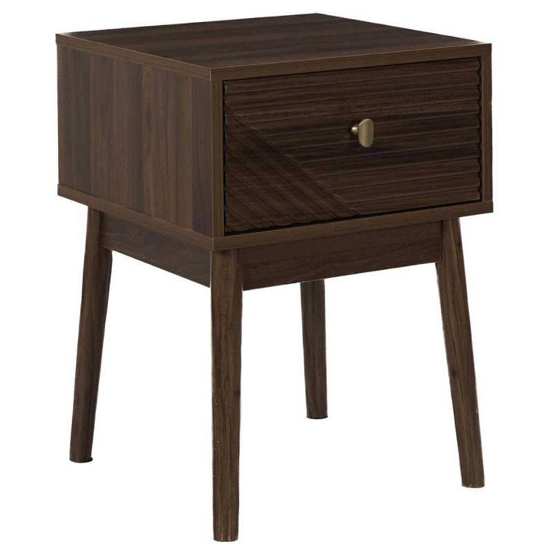 COLETTE - Chevet 1 tiroir en bois et MDF pieds en pin teinté chêne foncé COLETTE - Chevet 1 tiroir en bois et MDF pieds en pin teinté chêne foncé