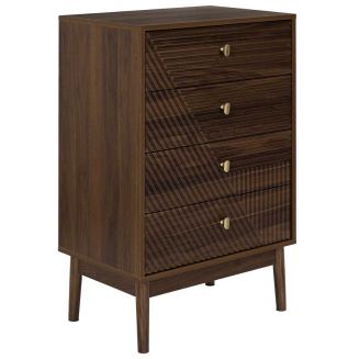 COLETTE - Commode 4 tiroirs en bois et MDF pieds en pin teinté chêne foncé