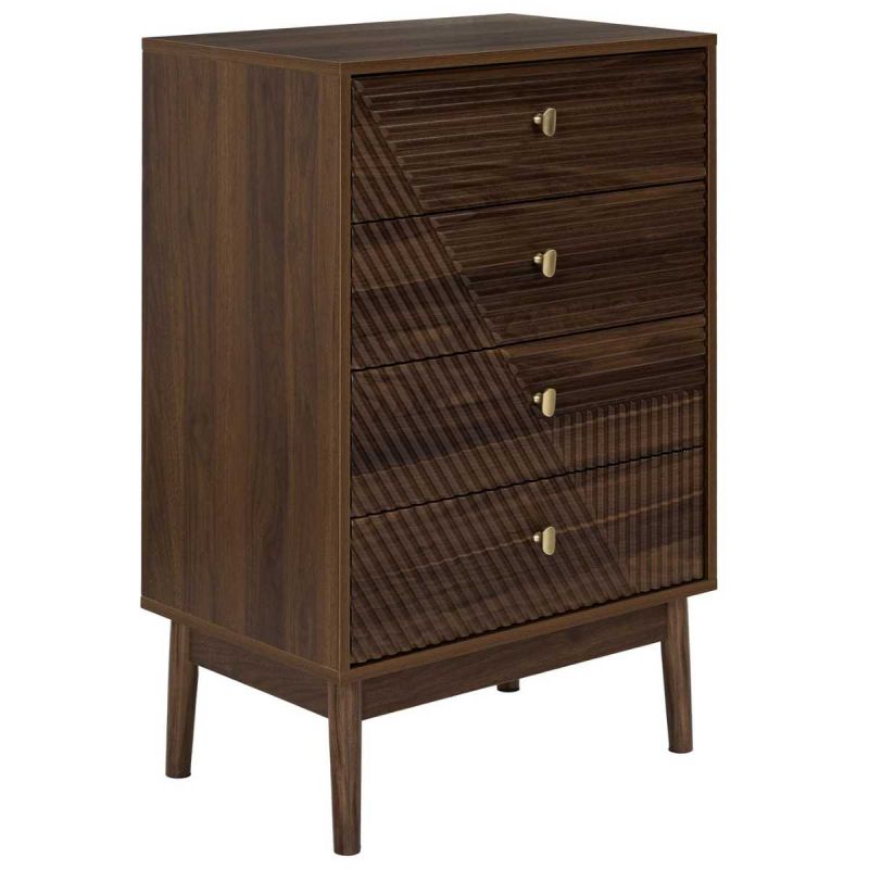 COLETTE - Commode 4 tiroirs en bois et MDF pieds en pin teinté chêne foncé
