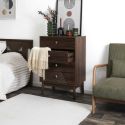 COLETTE - Commode 4 tiroirs en bois et MDF pieds en pin teinté chêne foncé