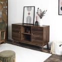 COLETTE - Buffet 2 portes 2 niches en bois et MDF pieds en pin teinté chêne foncé
