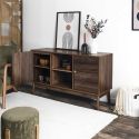 COLETTE - Buffet 2 portes 2 niches en bois et MDF pieds en pin teinté chêne foncé