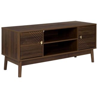 COLETTE - Meuble TV 2 portes 2 niches en bois et MDF pieds en pin teinté chêne foncé