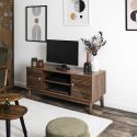 COLETTE - Meuble TV 2 portes 2 niches en bois et MDF pieds en pin teinté chêne foncé