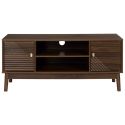 COLETTE - Meuble TV 2 portes 2 niches en bois et MDF pieds en pin teinté chêne foncé