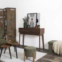 COLETTE - Console 2 tiroirs en bois et MDF pieds en pin teinté chêne foncé