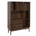 COLETTE - Bibliothèque 2 tiroirs 5 niches en bois et MDF pieds en pin teinté chêne foncé