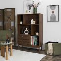 COLETTE - Bibliothèque 2 tiroirs 5 niches en bois et MDF pieds en pin teinté chêne foncé