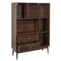 COLETTE - Bibliothèque 2 tiroirs 5 niches en bois et MDF pieds en pin teinté chêne foncé