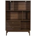 COLETTE - Bibliothèque 2 tiroirs 5 niches en bois et MDF pieds en pin teinté chêne foncé