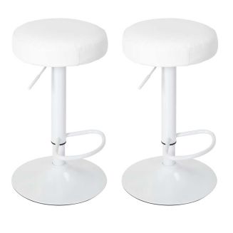 SMIDO - Lot de 2 Tabourets Réglables Simili Blanc