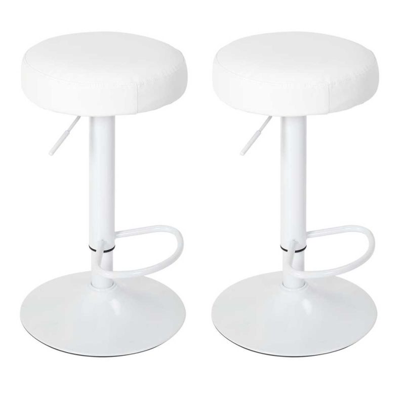 SMIDO - Lot de 2 Tabourets Réglables Simili Blanc SMIDO - Lot de 2 Tabourets Réglables Simili Blanc