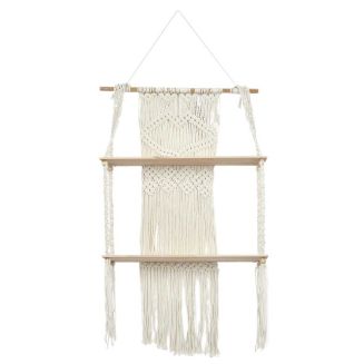 Etagère murale double bohème en macramé et plateaux en bois