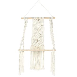 Etagère murale 30cm bohème en macramé et plateau en bois