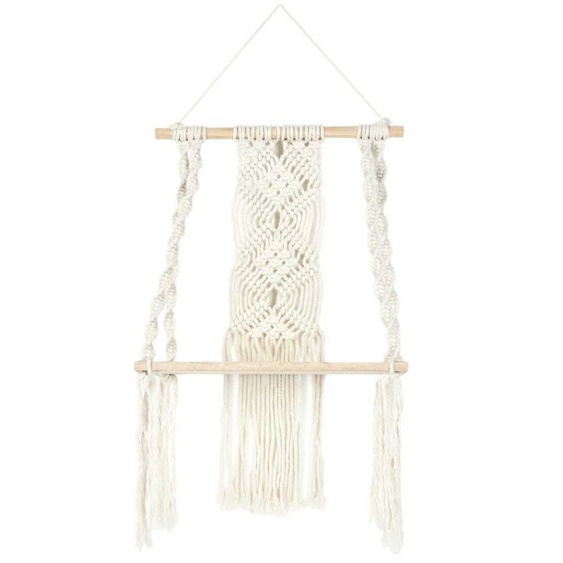 Etagère murale 30cm bohème en macramé et plateau en bois Etagère murale 30cm bohème en macramé et plateau en bois