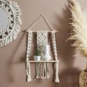 Etagère murale 30cm bohème en macramé et plateau en bois