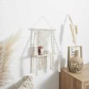 Etagère murale 30cm bohème en macramé et plateau en bois