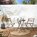 SANAE - Lot de 4 Chaises de Jardin Pliantes Beige