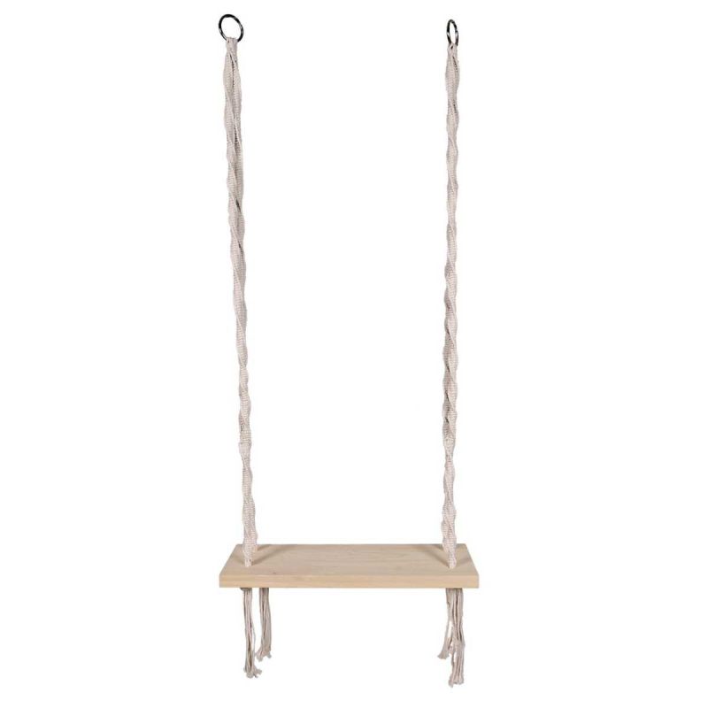 Balançoire en coton tressé macramé et assise pin naturel Balançoire en coton tressé macramé et assise pin naturel