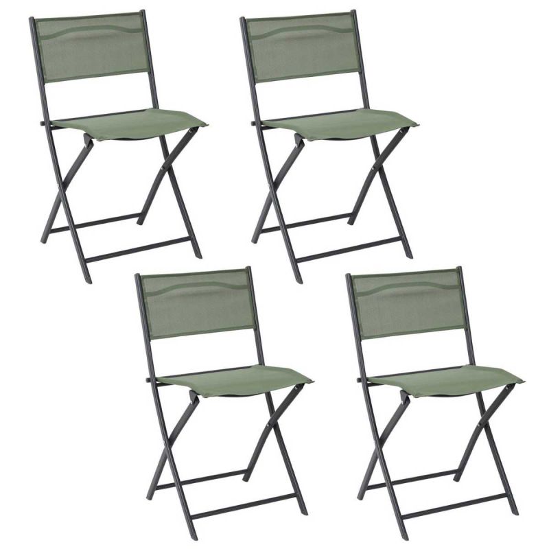 SANAE - Lot de 4 Chaises de Jardin Pliantes Kaki SANAE - Lot de 4 Chaises de Jardin Pliantes Kaki