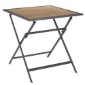 BAHIANA - Table pliante métal laqué gris et plateau en verre trempé effet bois