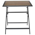 BAHIANA - Table pliante métal laqué gris et plateau en verre trempé effet bois