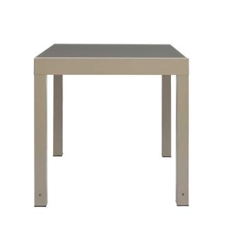 ARIUS - Table de jardin extensible 80x80/160 en aluminium beige et plateau en verre trempé