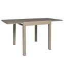 ARIUS - Table de jardin extensible 80x80/160 en aluminium beige et plateau en verre trempé