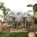 ARIUS - Table de jardin extensible 80x80/160 en aluminium beige et plateau en verre trempé