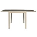 ARIUS - Table de jardin extensible 80x80/160 en aluminium beige et plateau en verre trempé
