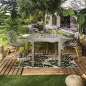 ARIUS - Table de jardin extensible 80x80/160 en aluminium beige et plateau en verre trempé
