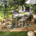 ARIUS - Table de jardin extensible 80x80/160 en aluminium beige et plateau en verre trempé