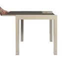 ARIUS - Table de jardin extensible 80x80/160 en aluminium beige et plateau en verre trempé