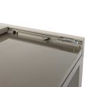 ARIUS - Table de jardin extensible 80x80/160 en aluminium beige et plateau en verre trempé
